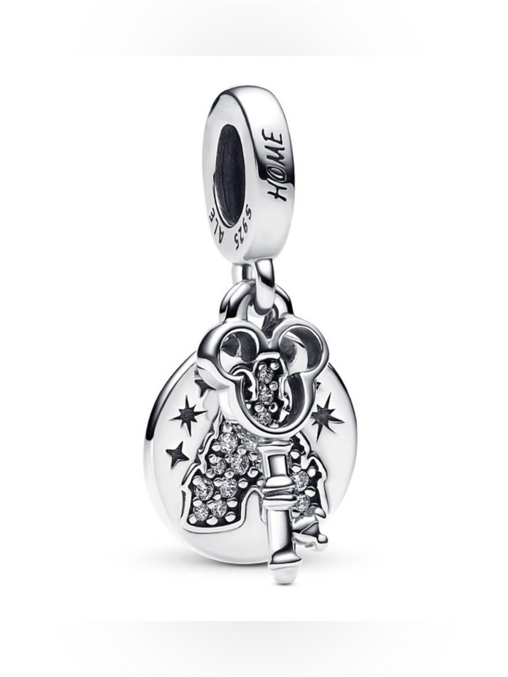 Disney Silver Mickey Mouse Key and Castle Dangle Charm